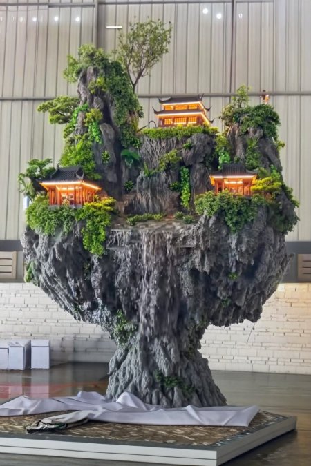 🏯 نافورة جبلية فاخرة بتصميم آسيوي مضيء